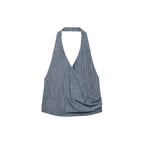 Haut En Denim Croisé À Rayures