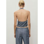 Haut En Denim Croisé À Rayures