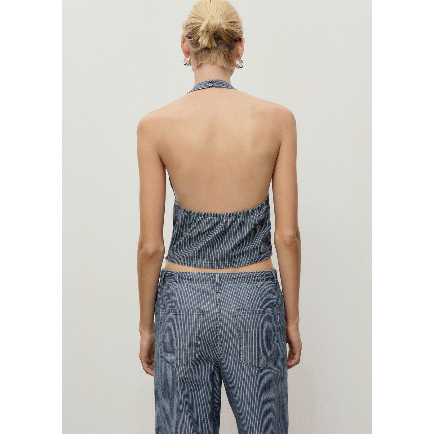 Haut En Denim Croisé À Rayures