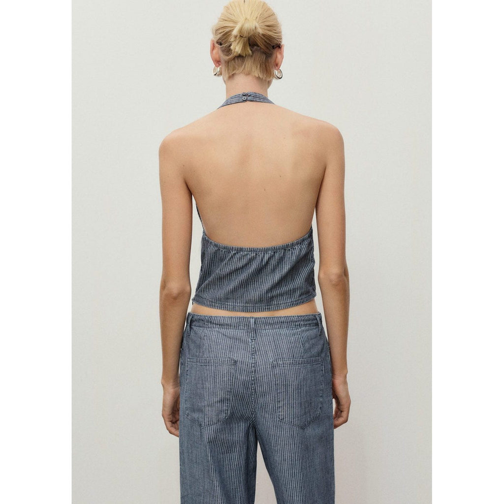 Haut En Denim Croisé À Rayures