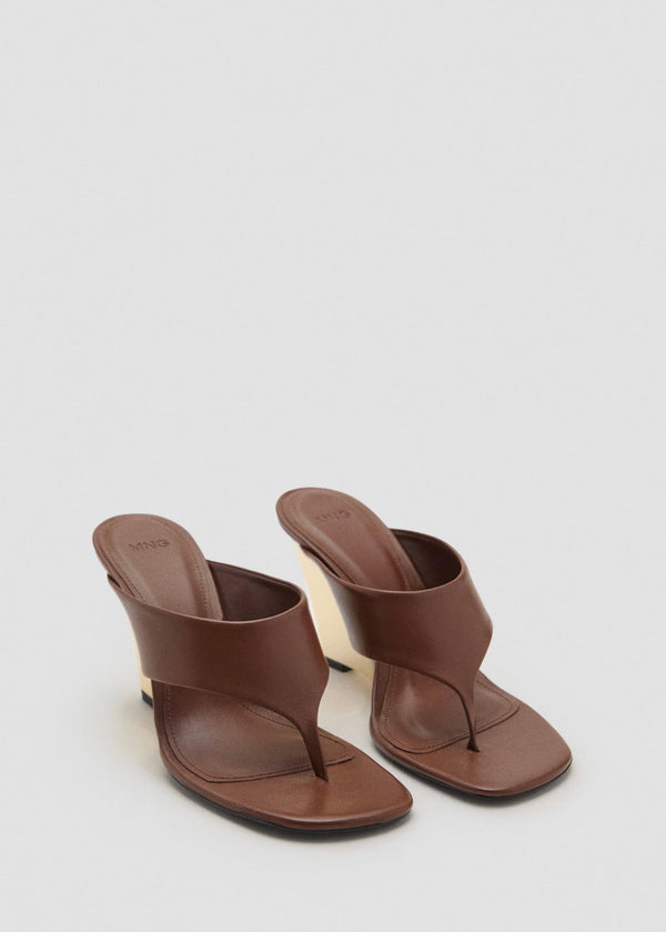 Sandales En Cuir À Talon Compensé Contrastant