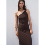 Robe Asymétrique Froncée À Bretelles