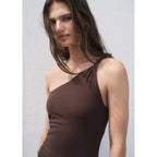 Robe Asymétrique Froncée À Bretelles