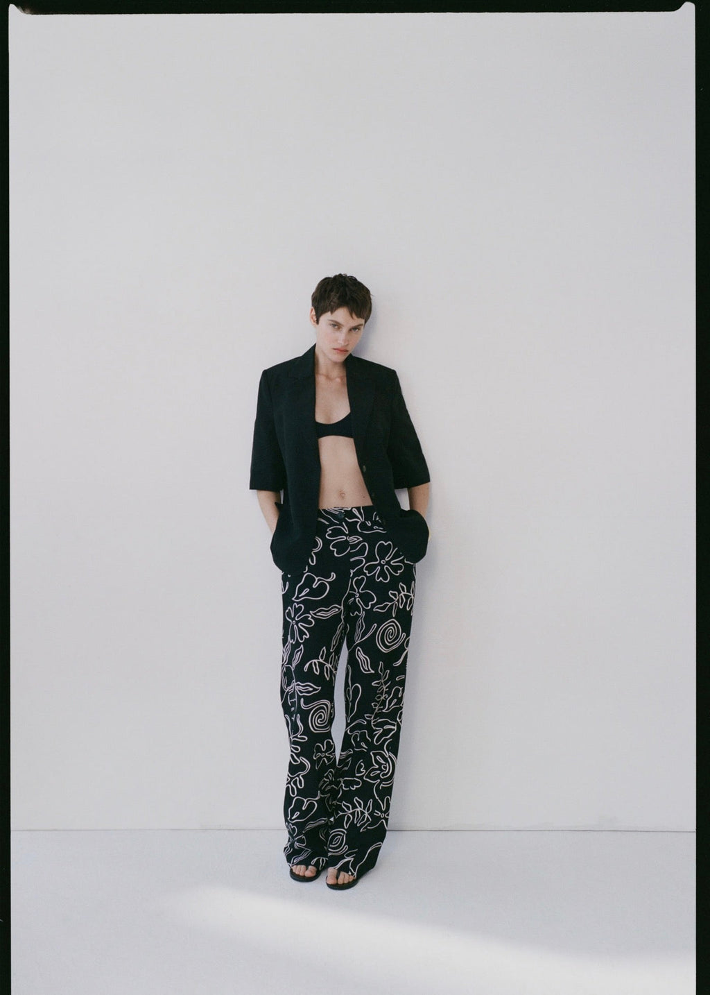 Pantalon Lin Mélangé Imprimé À Fleurs
