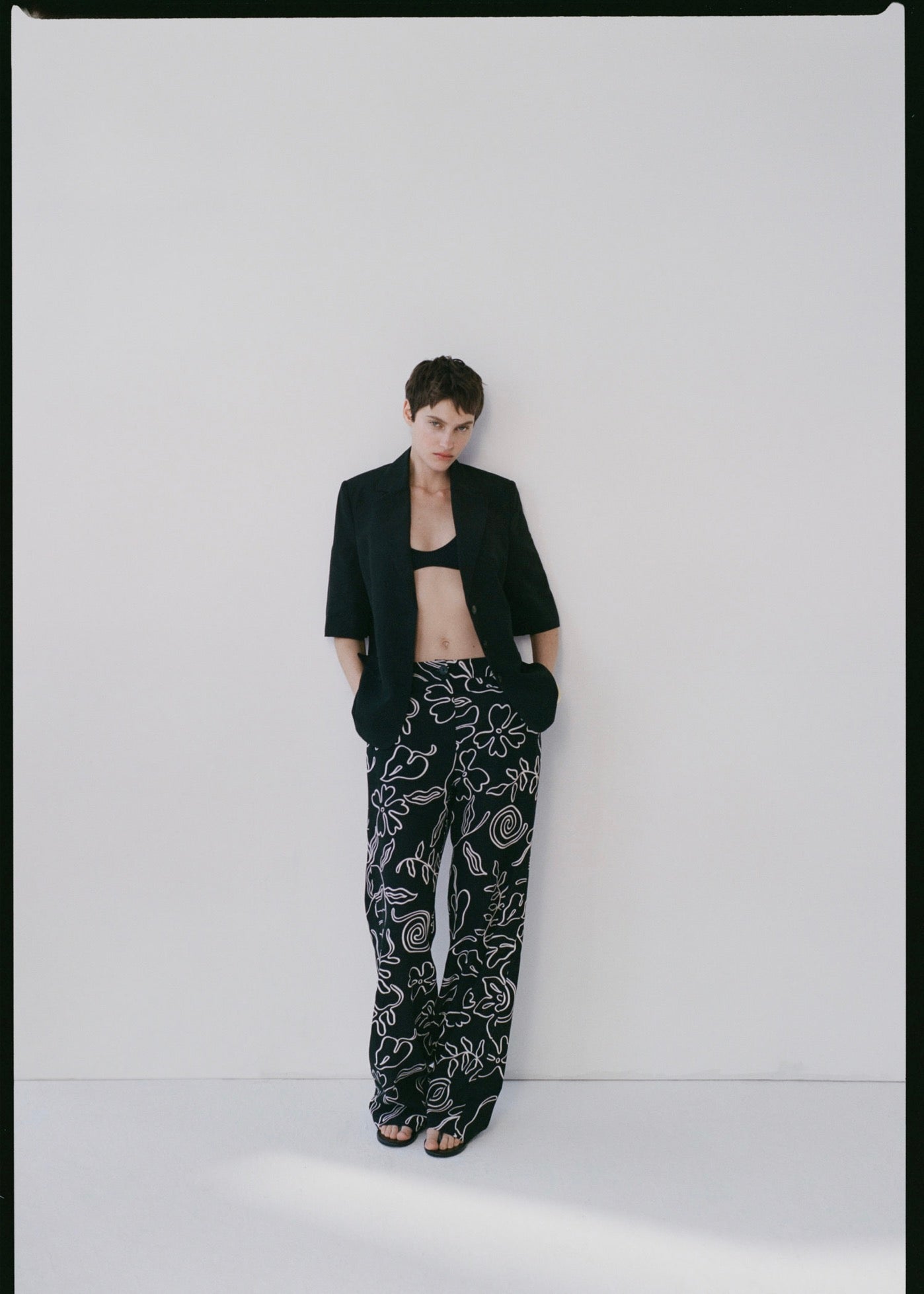 Pantalon Lin Mélangé Imprimé À Fleurs