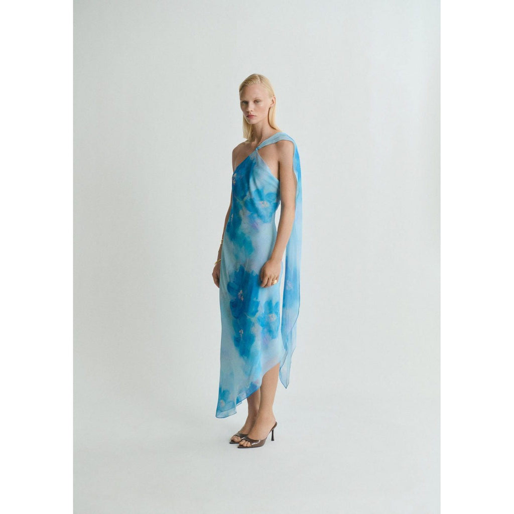 Robe Asymétrique À Fleurs Avec Foulard