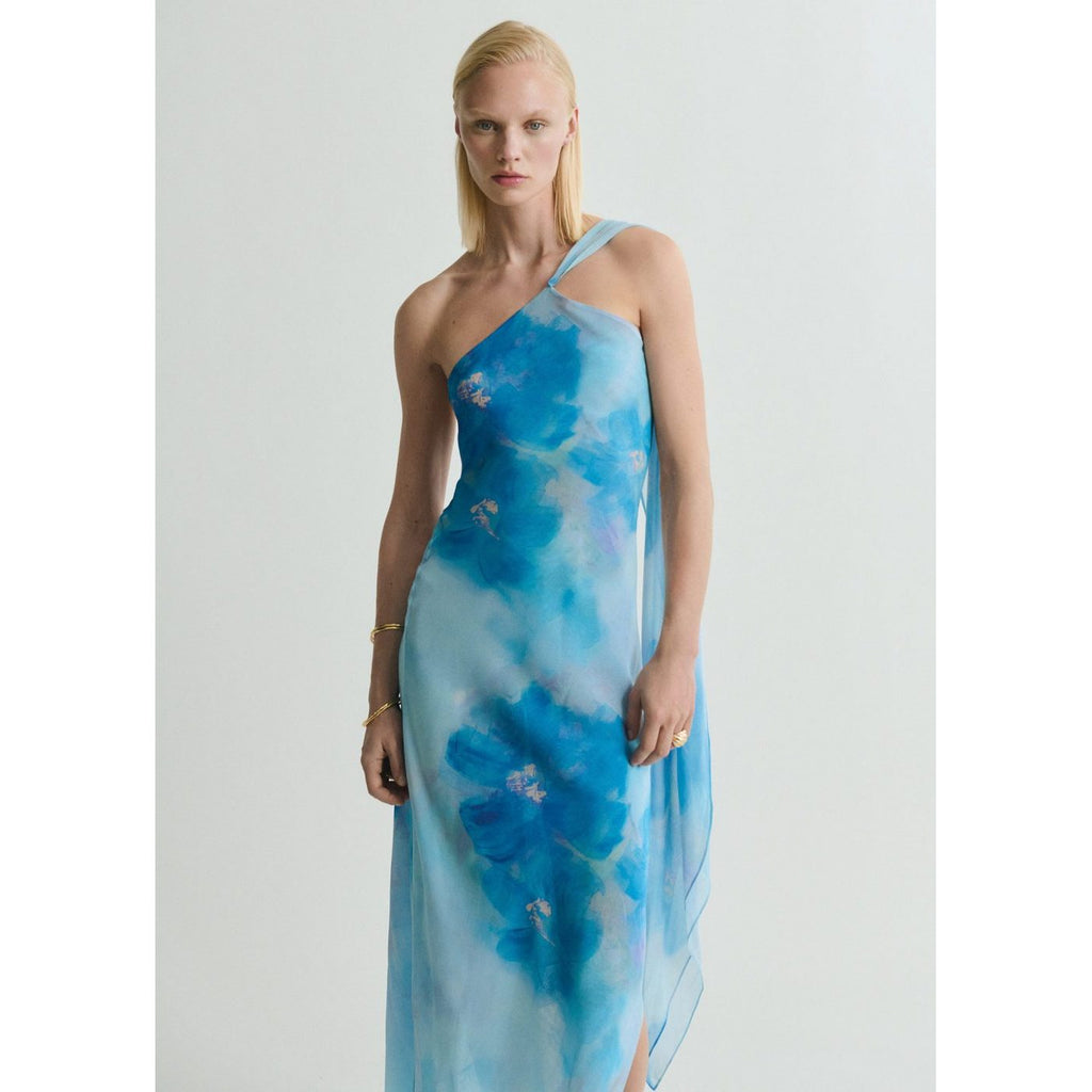 Robe Asymétrique À Fleurs Avec Foulard