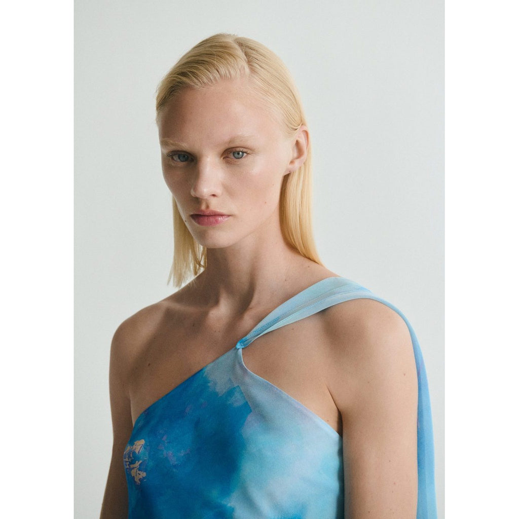 Robe Asymétrique À Fleurs Avec Foulard