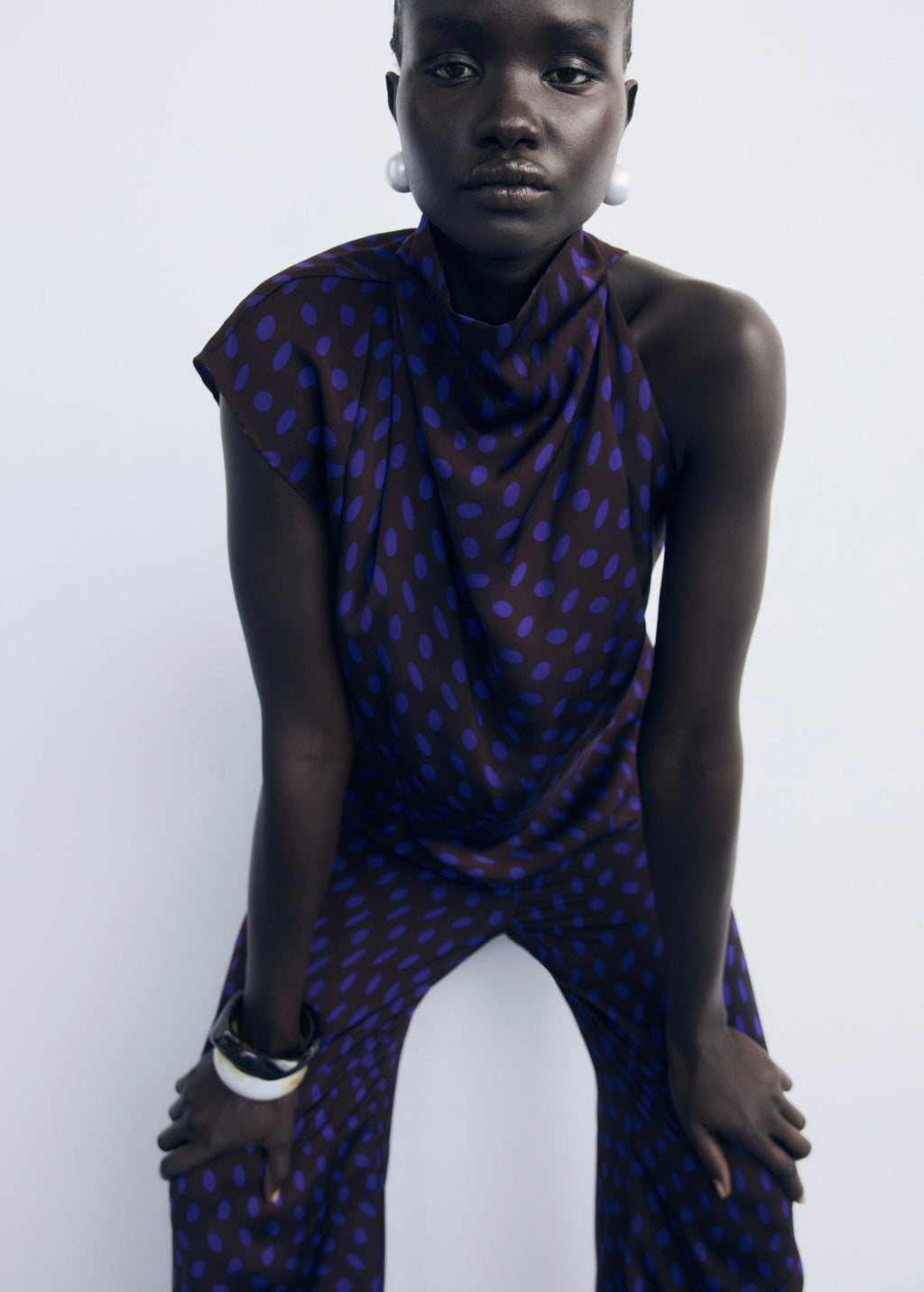 Blouse À Pois Col Bénitier