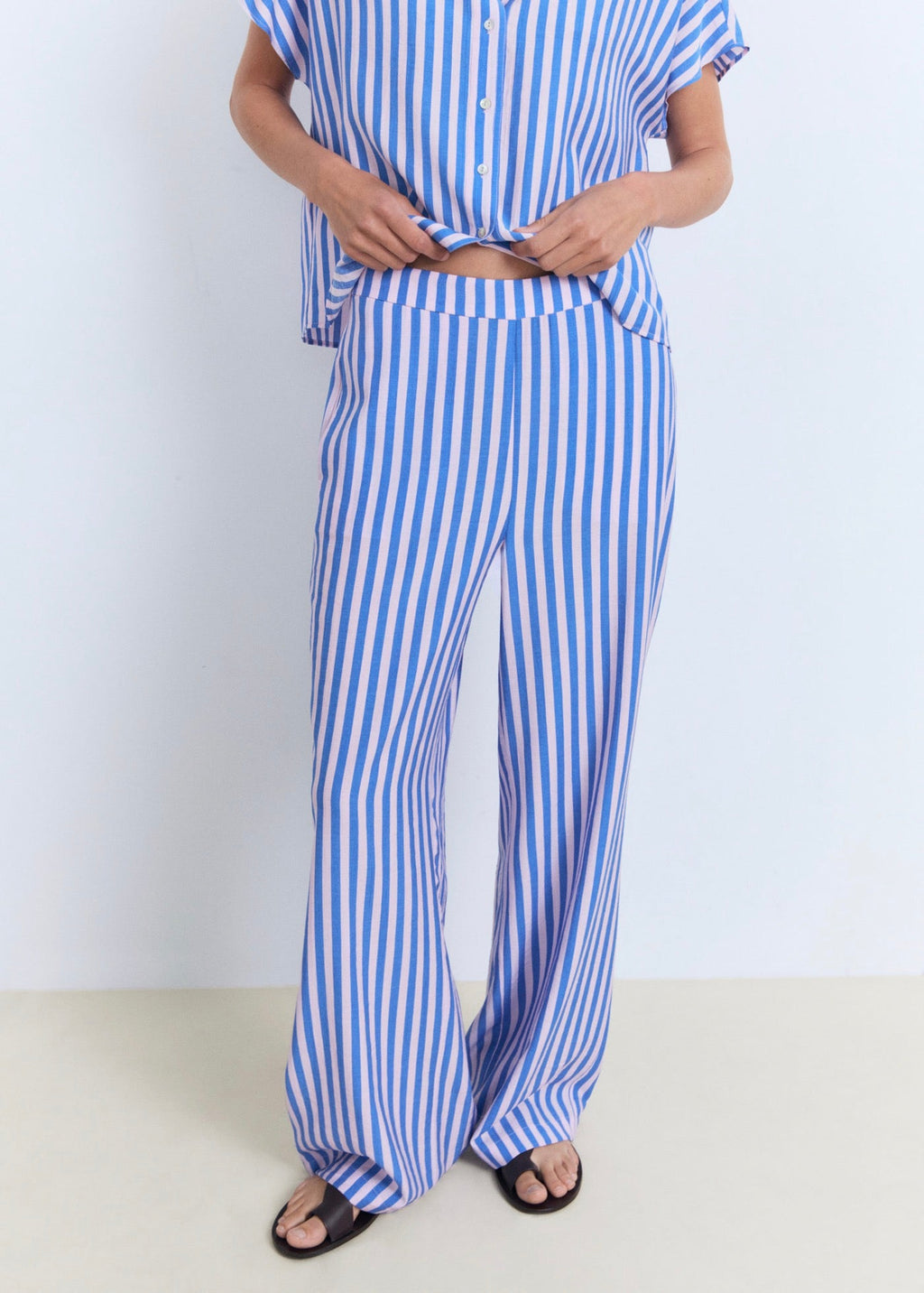Pantalon Droit Imprimé Rayures