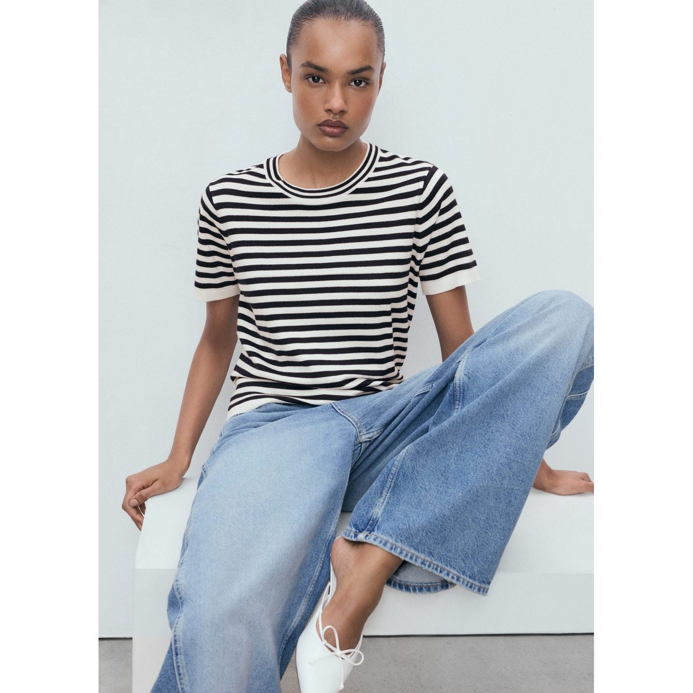 Pull-Over Rayures Manches Courtes