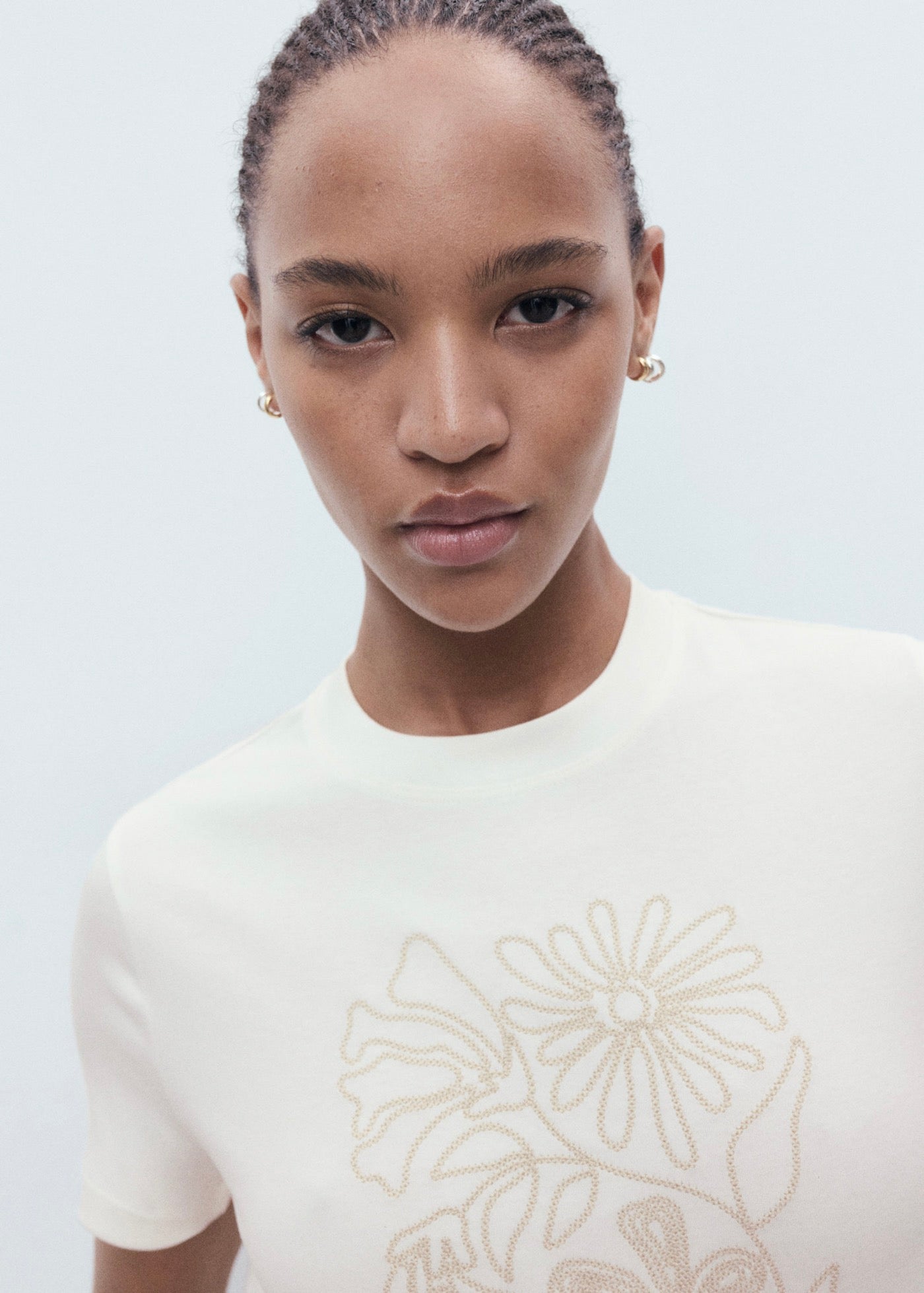 T-Shirt Coton Broderie À Fleurs