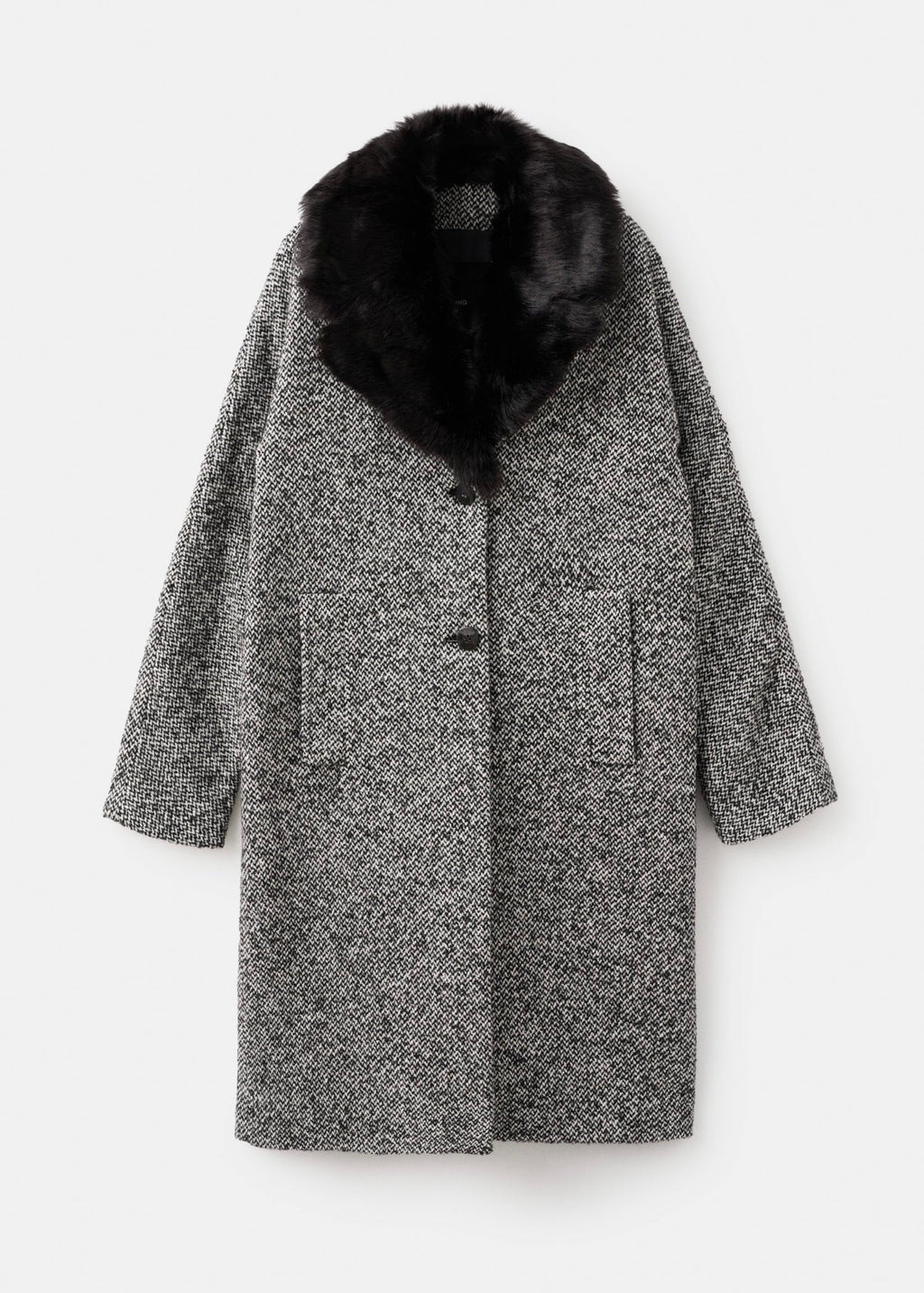 Manteau Chiné Col Fausse Fourrure