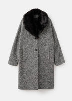 Manteau Chiné Col Fausse Fourrure