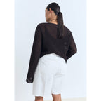 Bermuda En Jean Droit Taille Haute