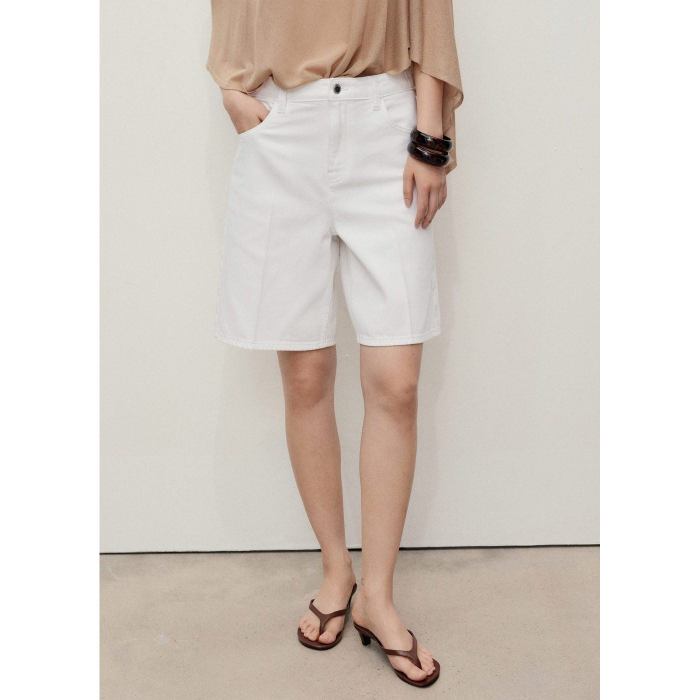Bermuda En Jean Droit Taille Haute