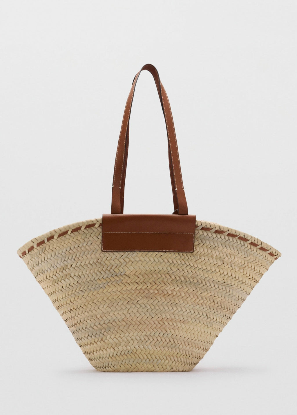 Grand Sac Cabas En Fibre Naturelle Anse Cuir