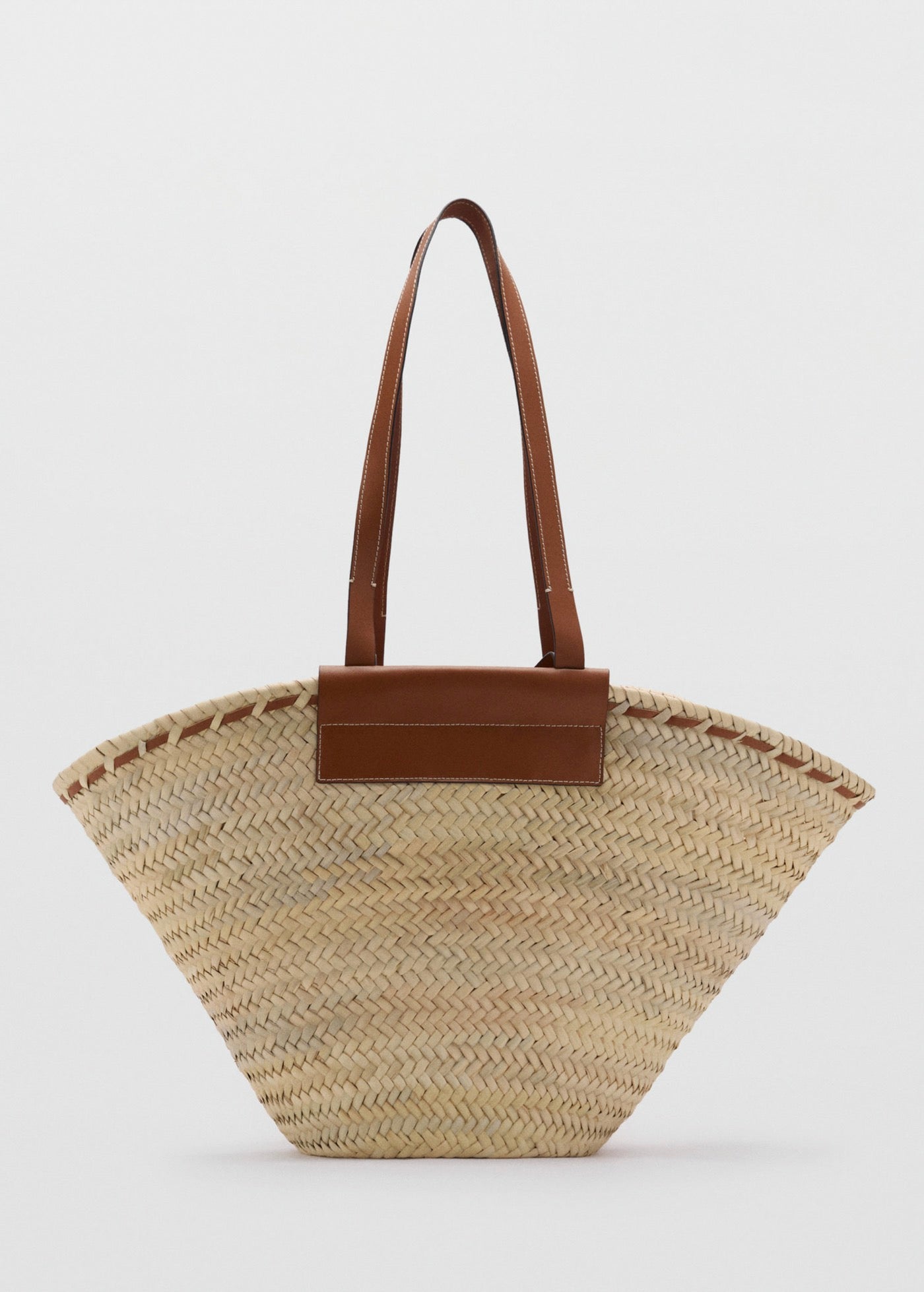 Grand Sac Cabas En Fibre Naturelle Anse Cuir
