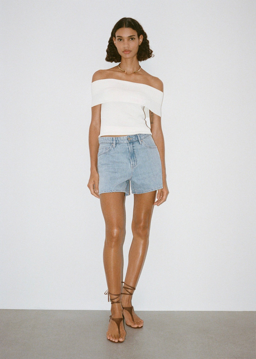 Short En Jean Droit Taille Haute