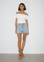 Short En Jean Droit Taille Haute