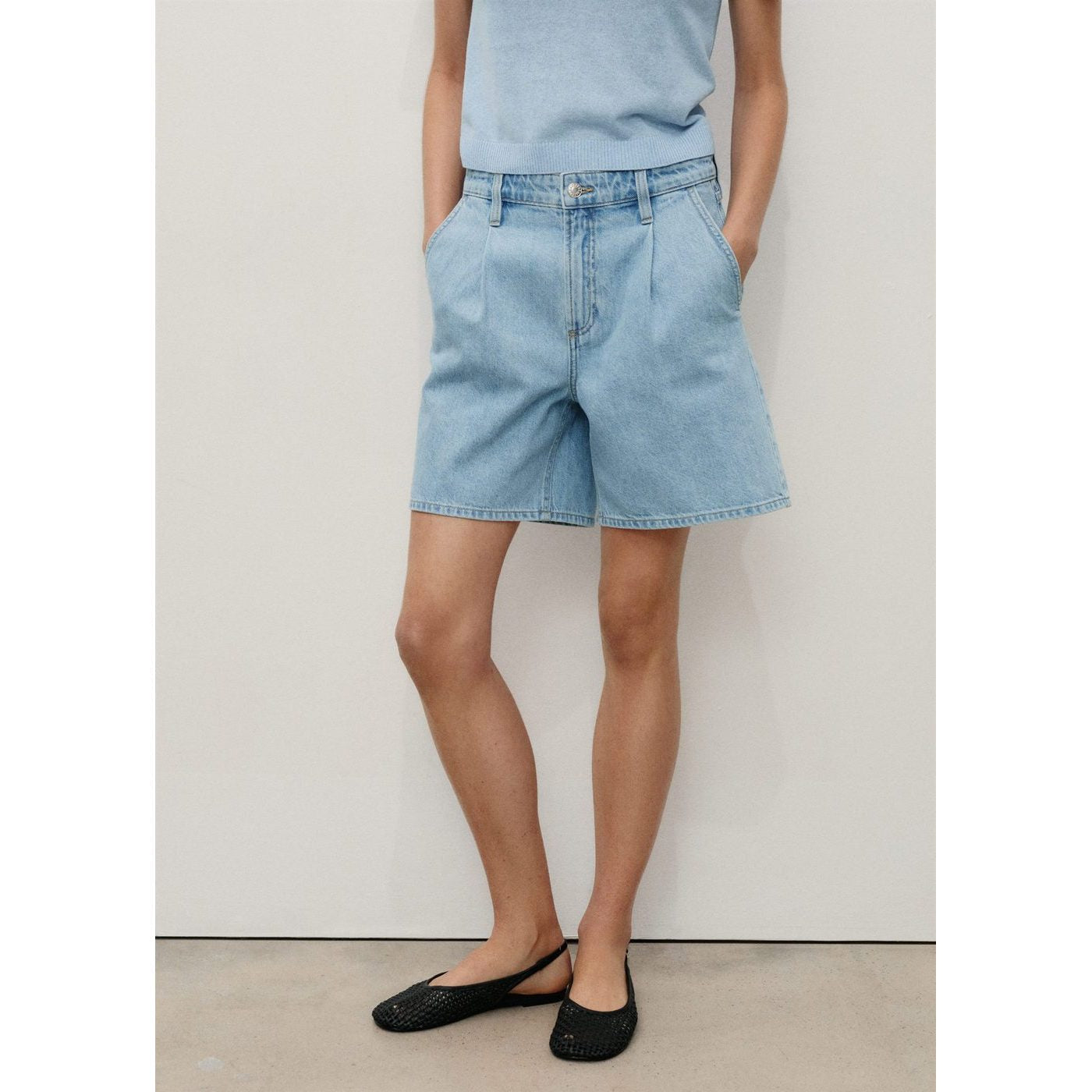 Bermuda En Jean Taille Normale À Pinces