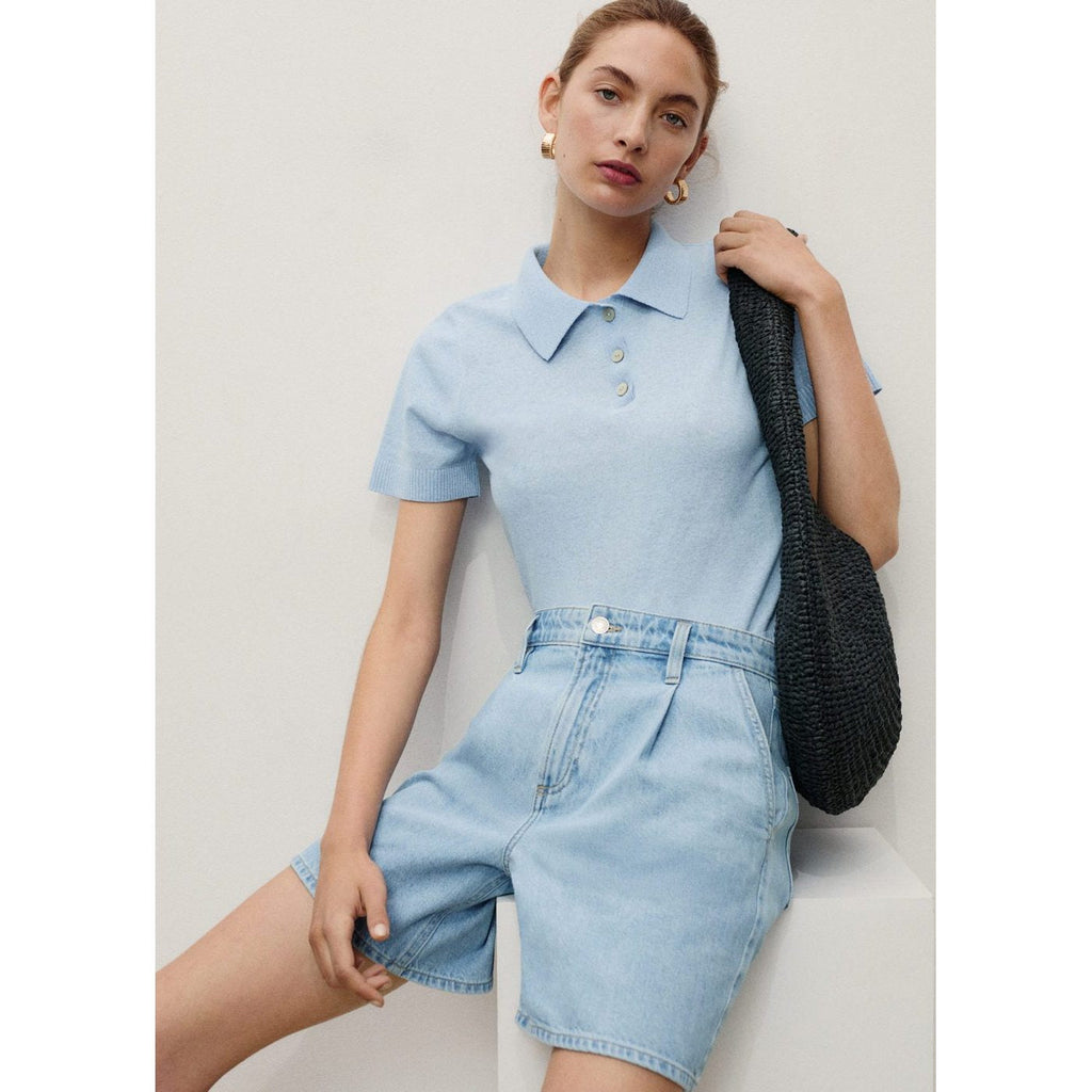 Bermuda En Jean Taille Normale À Pinces