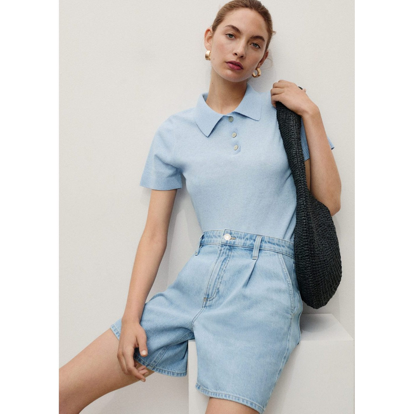 Bermuda En Jean Taille Normale À Pinces
