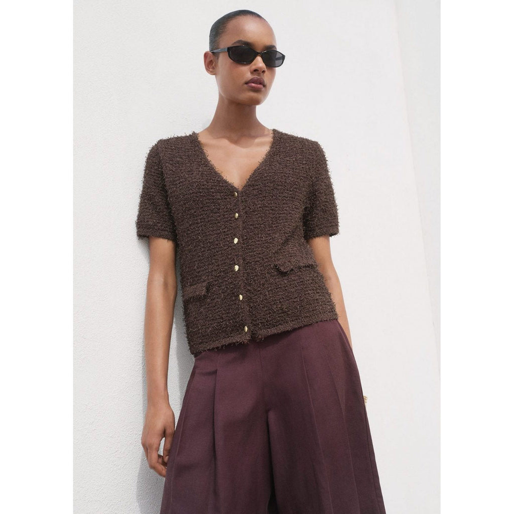 Cardigan En Maille Bouclée Manches Courtes