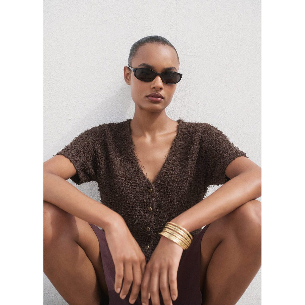 Cardigan En Maille Bouclée Manches Courtes