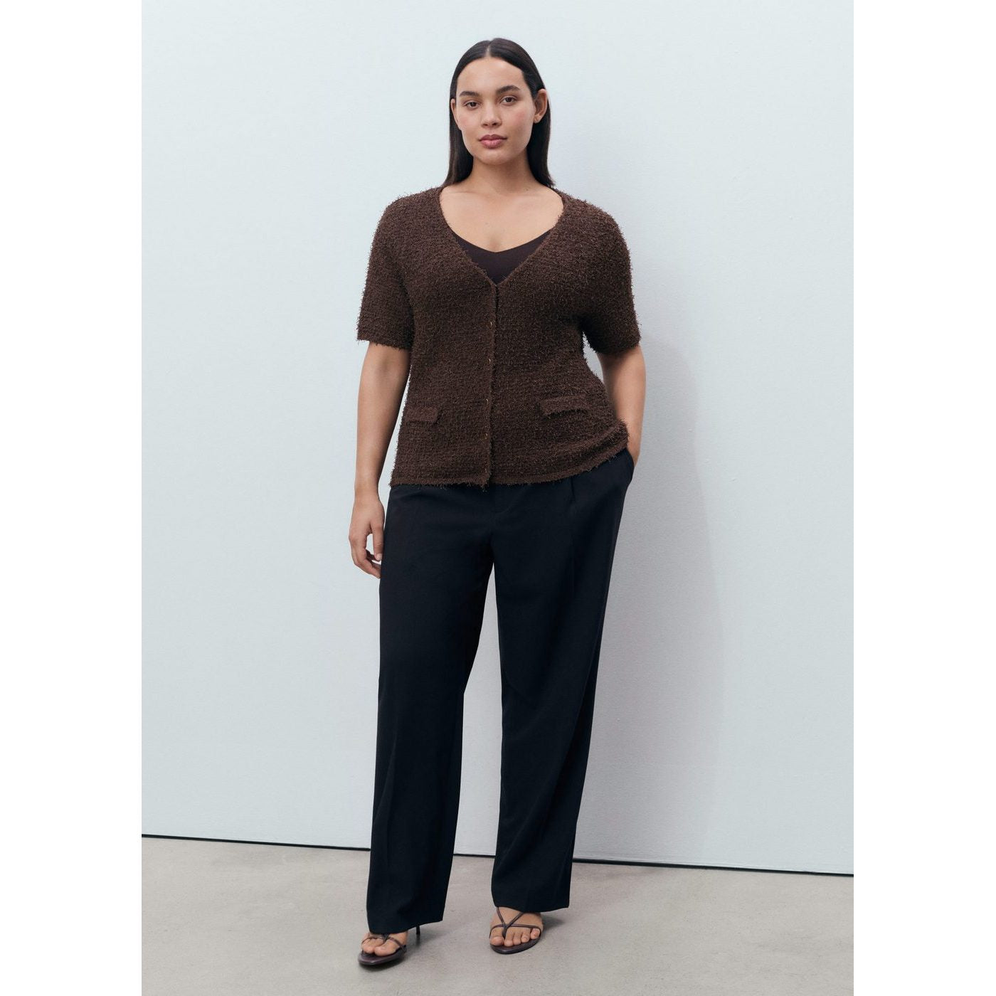 Cardigan En Maille Bouclée Manches Courtes