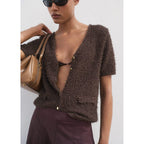 Cardigan En Maille Bouclée Manches Courtes