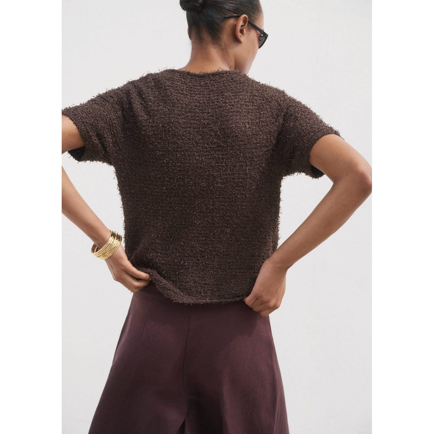Cardigan En Maille Bouclée Manches Courtes