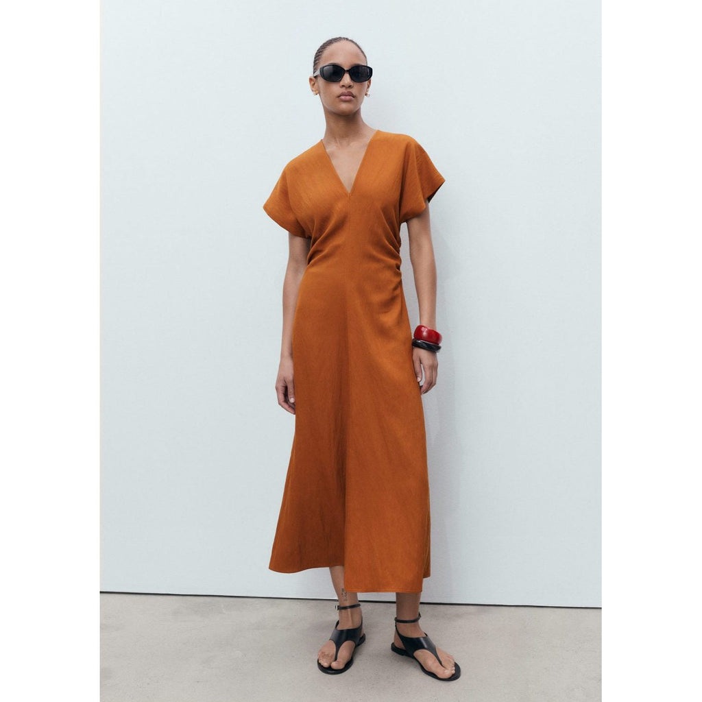 Robe Midi Froncée Sur Les Côtés