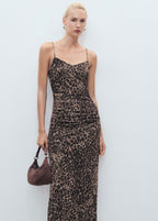 Robe Midi Froncée Léopard