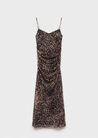 Robe Midi Froncée Léopard