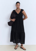 Robe Longue À Col Volanté