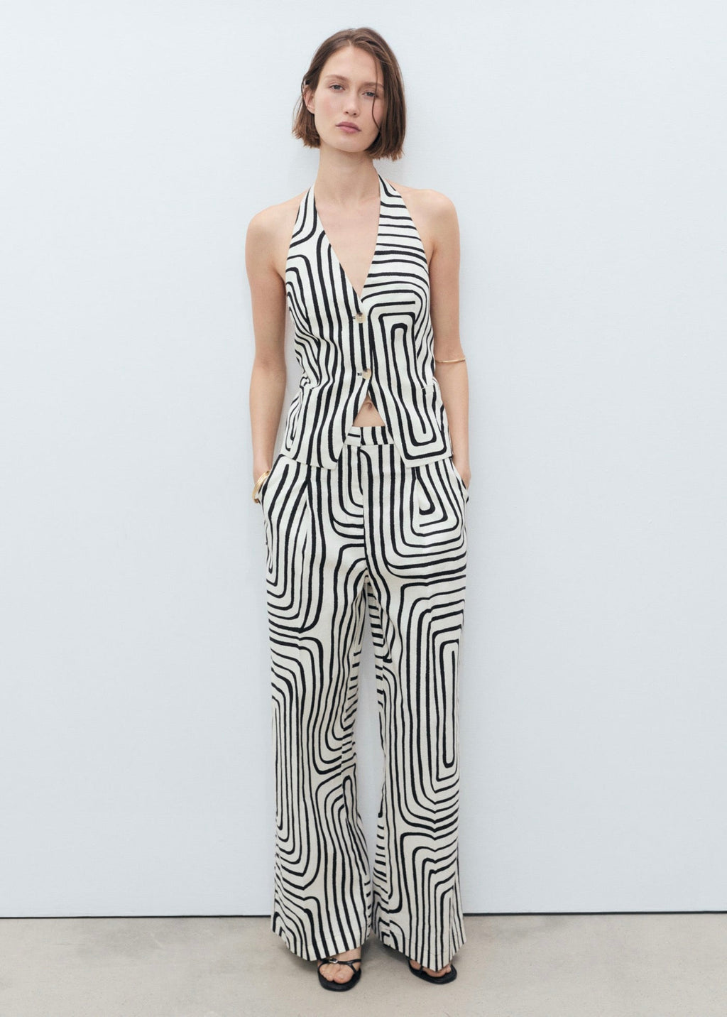 Pantalon Lin Imprimé Géométrique