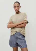 Short Denim À Pinces Et Rayures