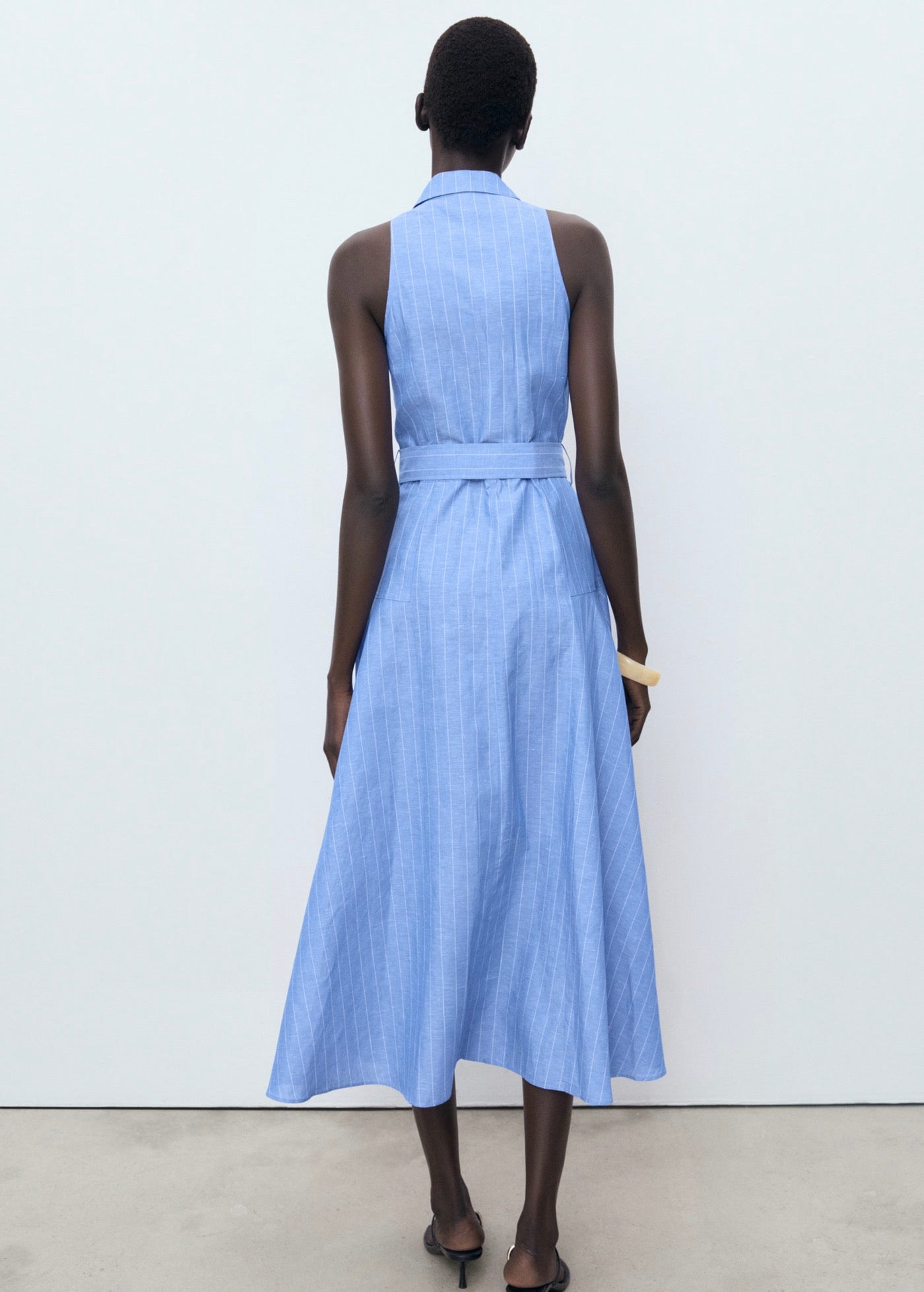 Robe Chemise Lin Mélangé À Rayures