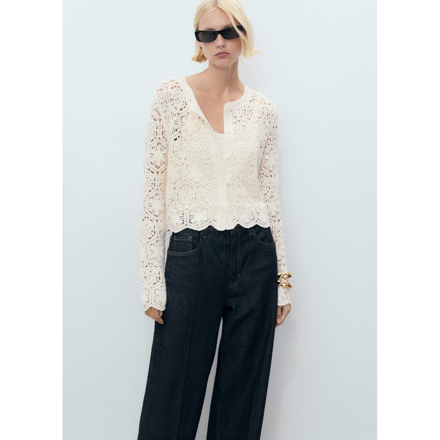 Cardigan Crochet Bas Festonné