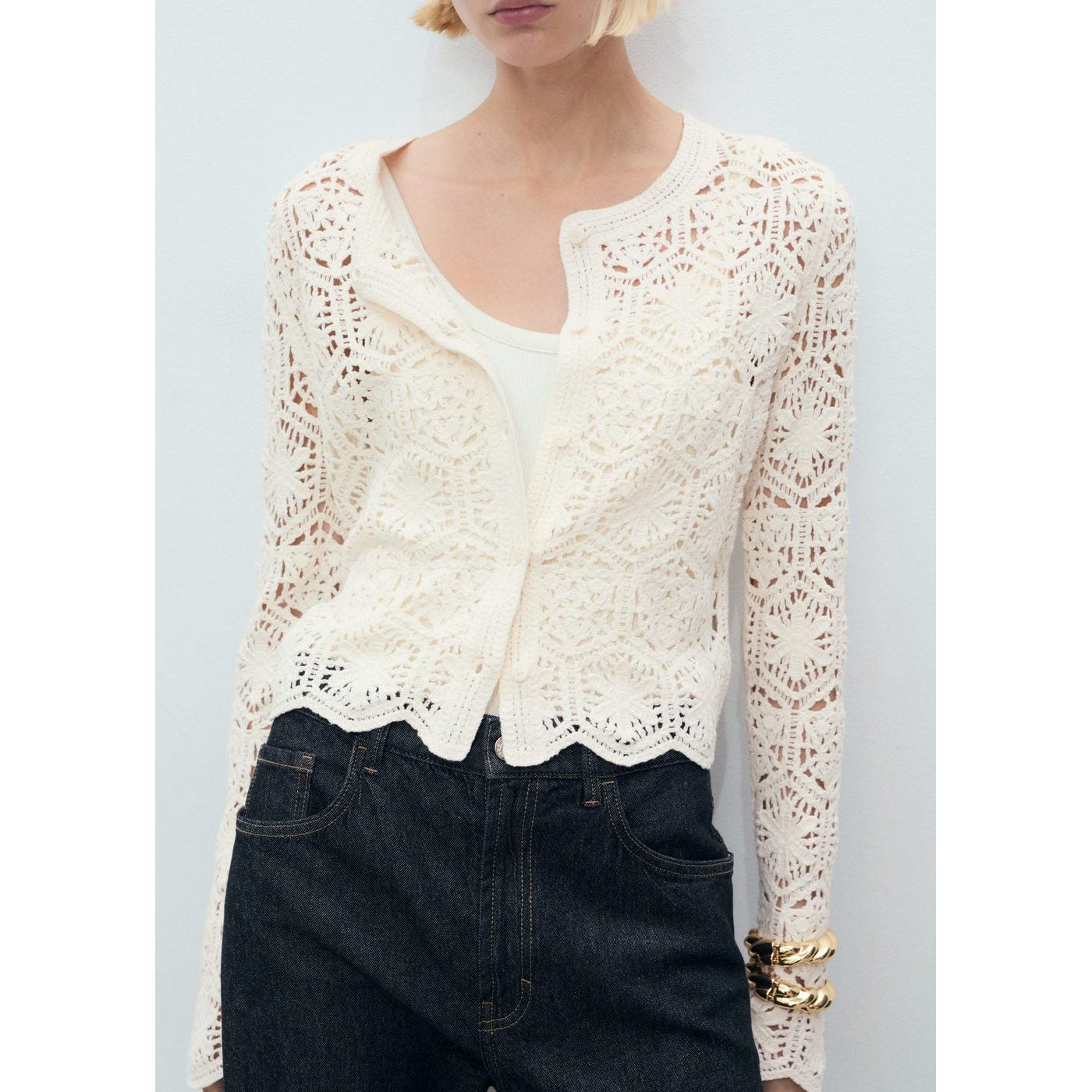 Cardigan Crochet Bas Festonné