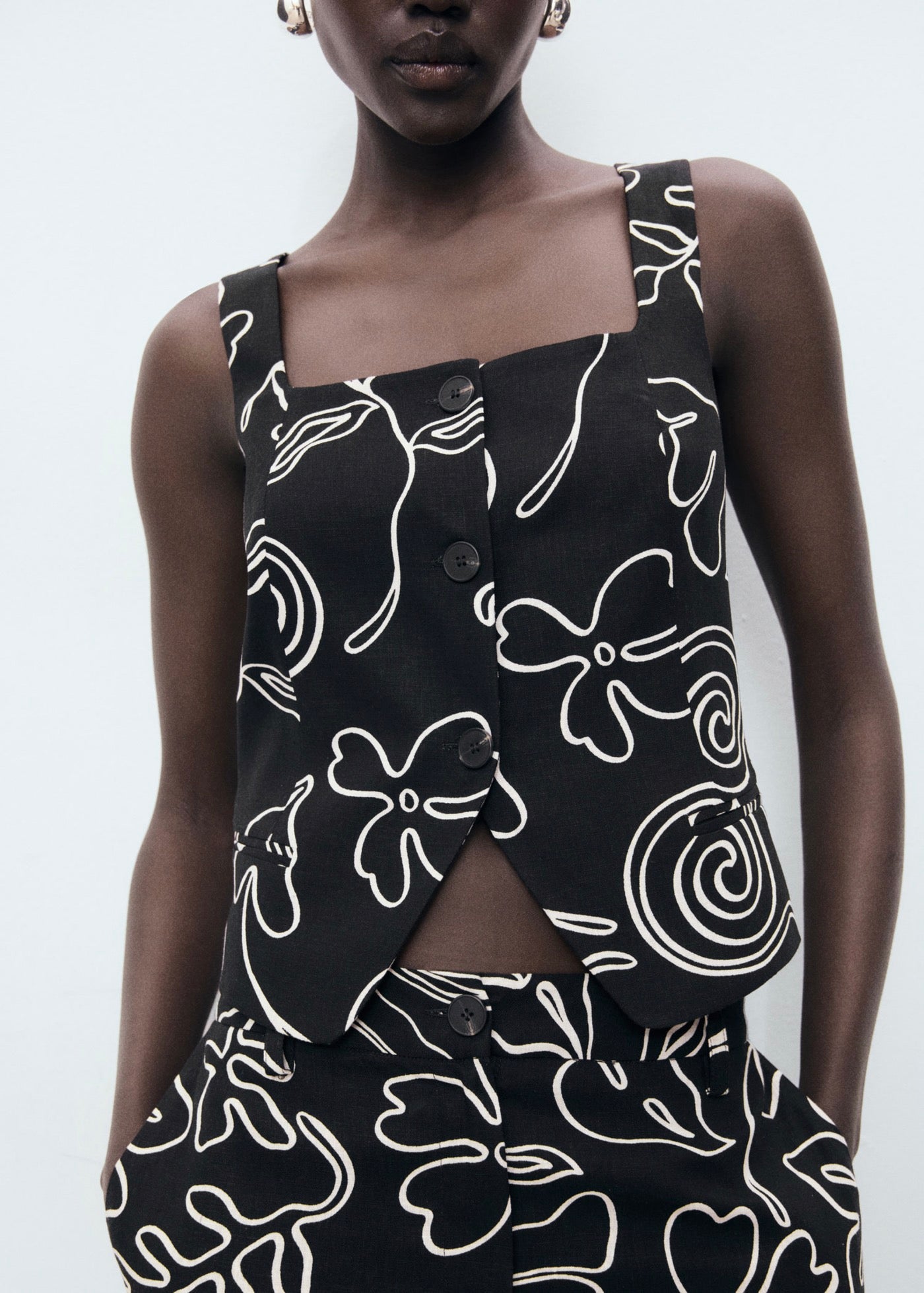 Gilet De Costume En Lin Imprimé À Fleurs