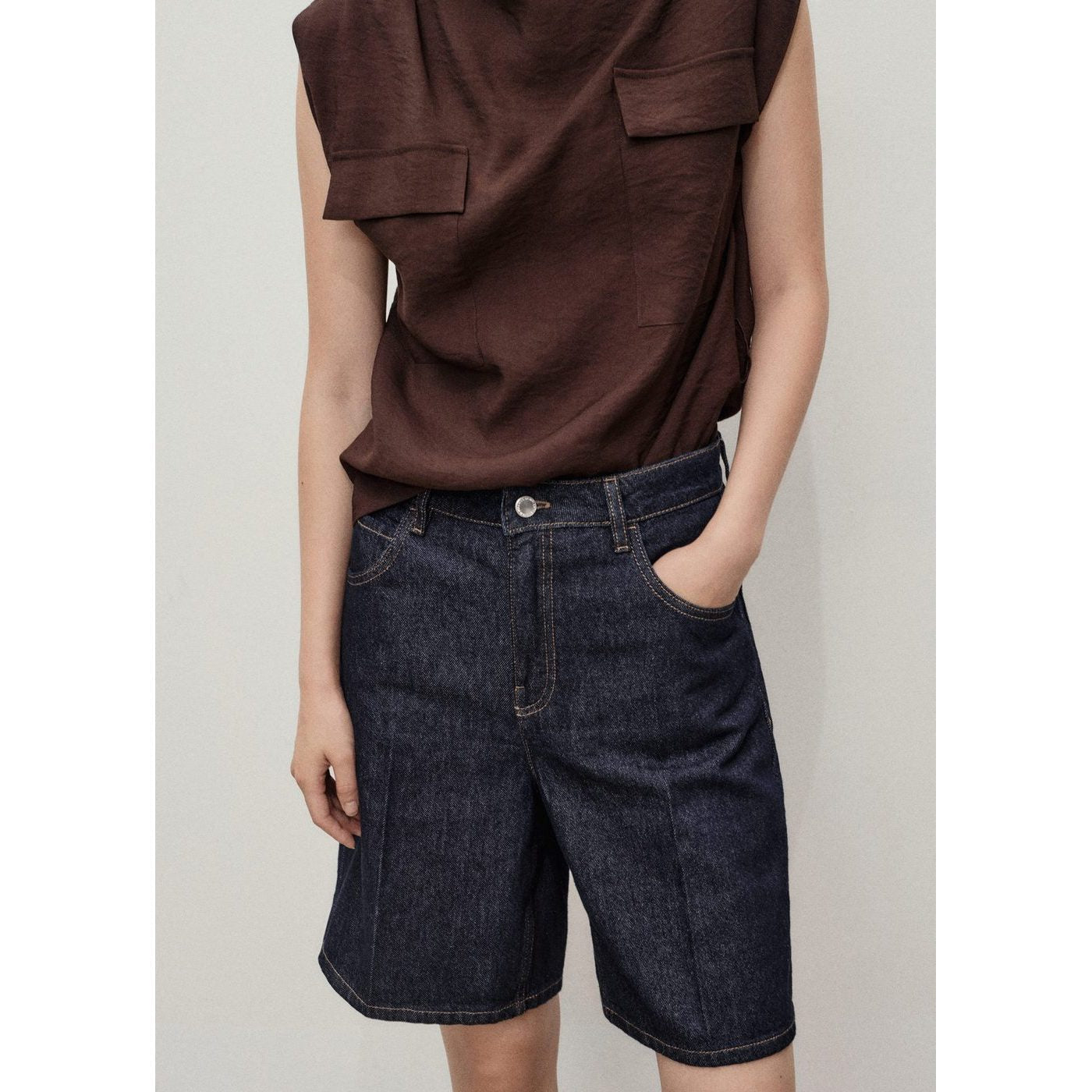 Bermuda En Jean Taille Haute Rinse Wash