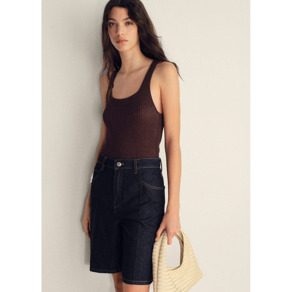 Bermuda En Jean Taille Haute Rinse Wash