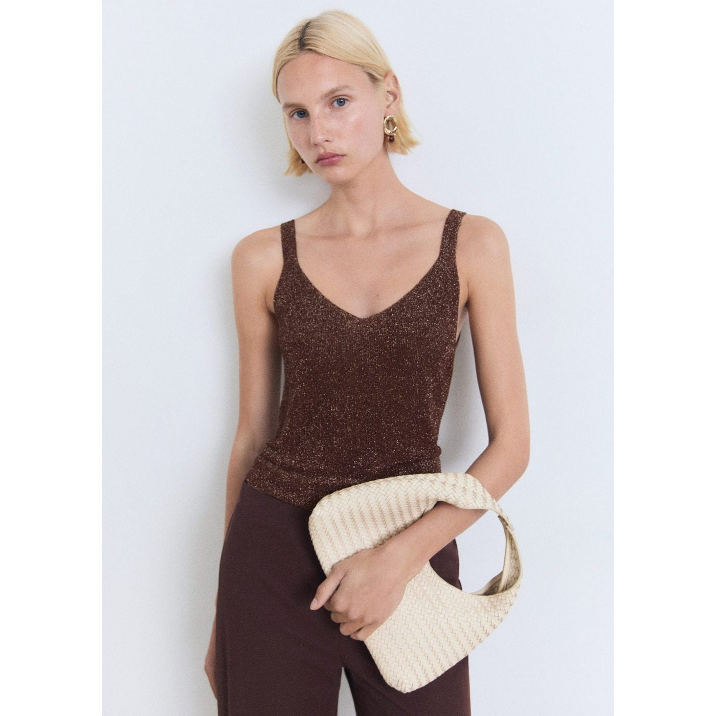Top Maille Lurex Col En V