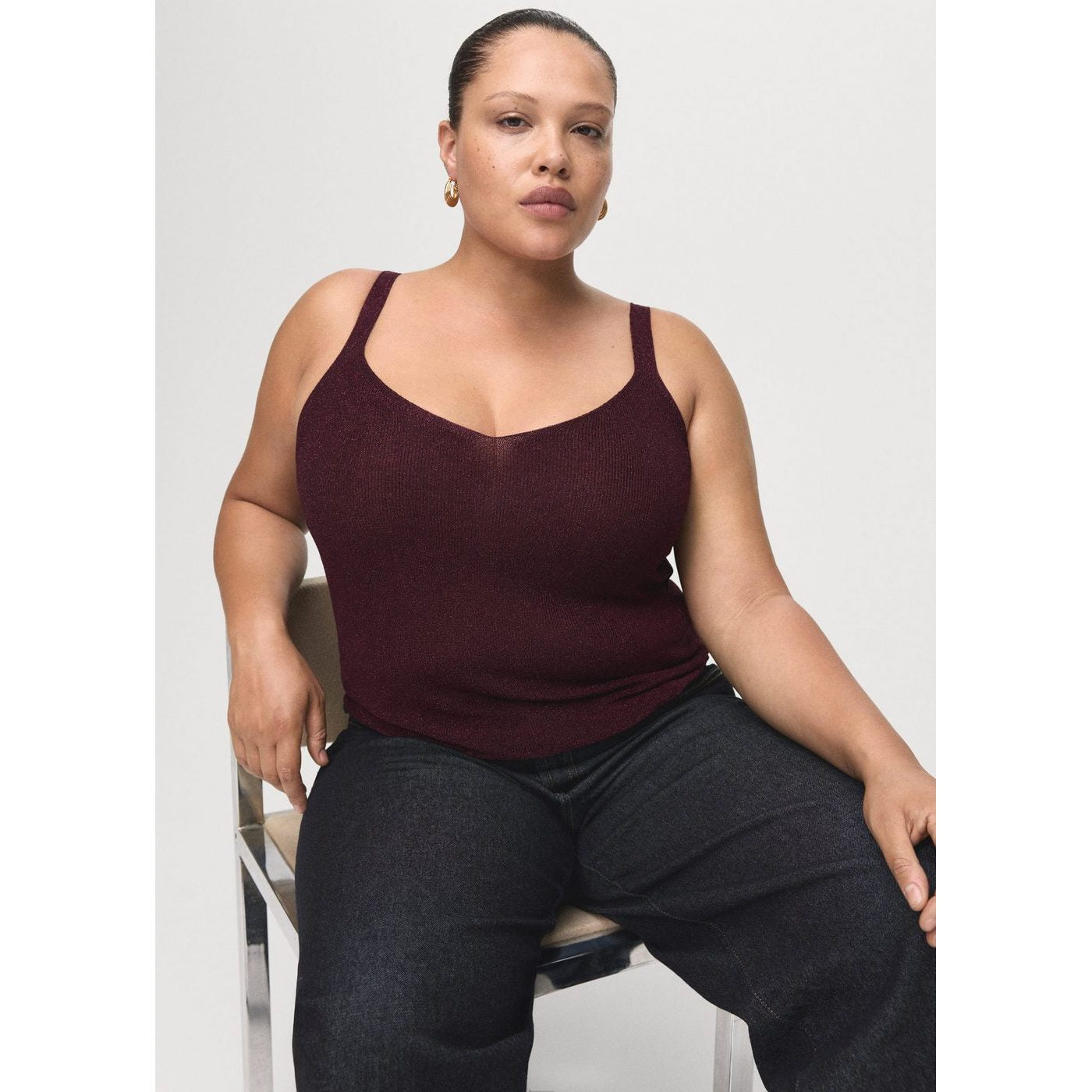 Top Maille Lurex Col En V
