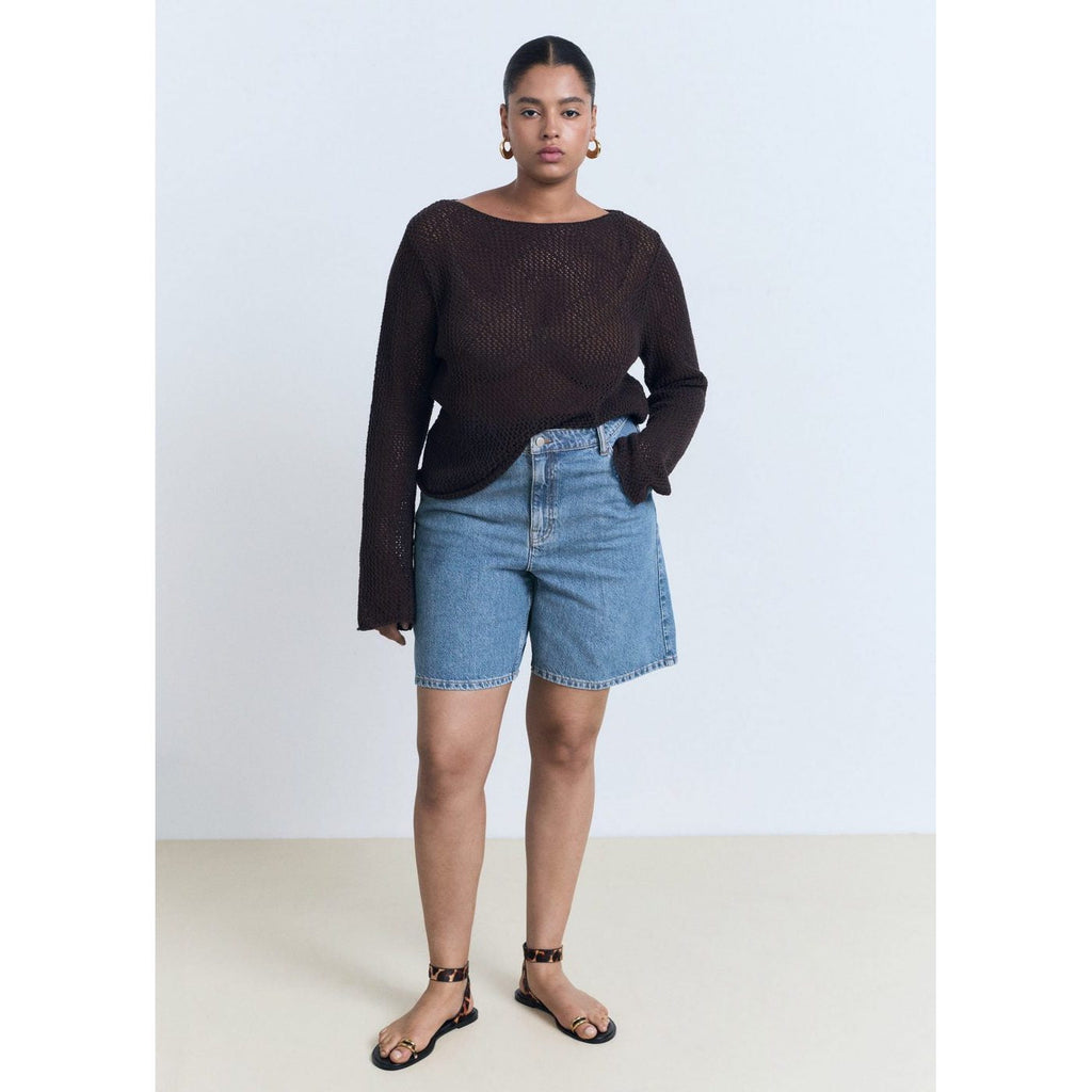 Bermuda En Jean Droit Taille Haute
