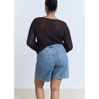 Bermuda En Jean Droit Taille Haute