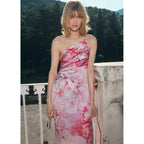 Robe Satinée Asymétrique À Fleurs