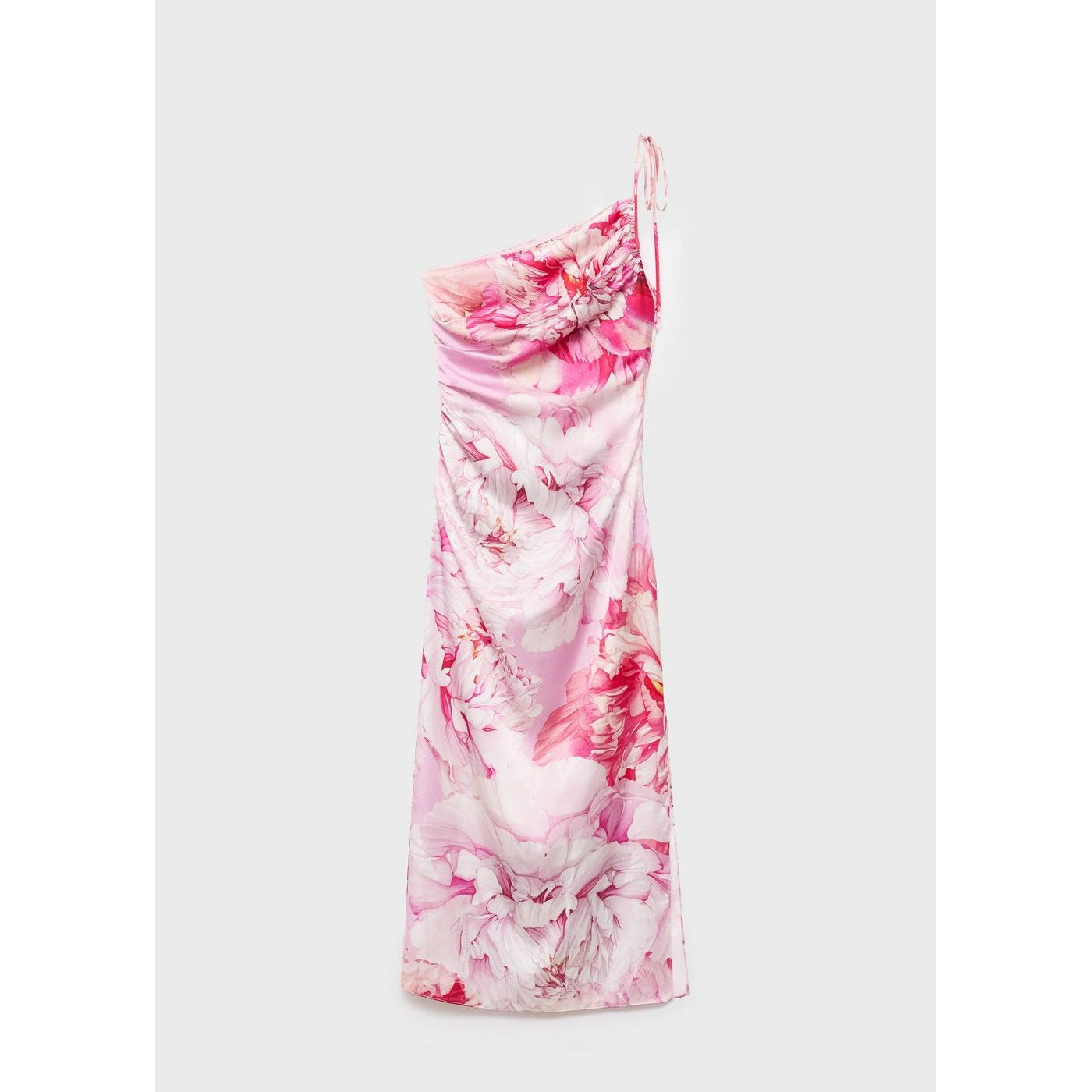 Robe Satinée Asymétrique À Fleurs